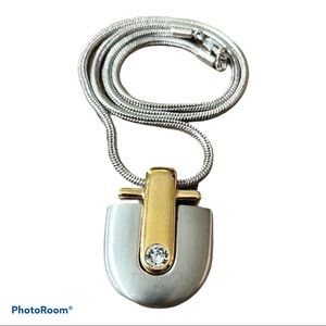 David Grau Pendant Necklace Cross Crystal Stone Chain Vintage Gothic Gold Silver